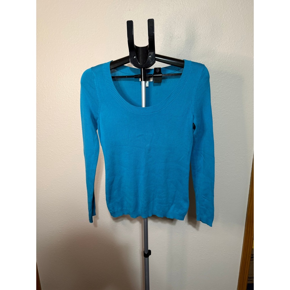 Ann Taylor Loft Womens Turquoise Blue Scoop Neck‎ Long Sleeve Knit Sweater Small